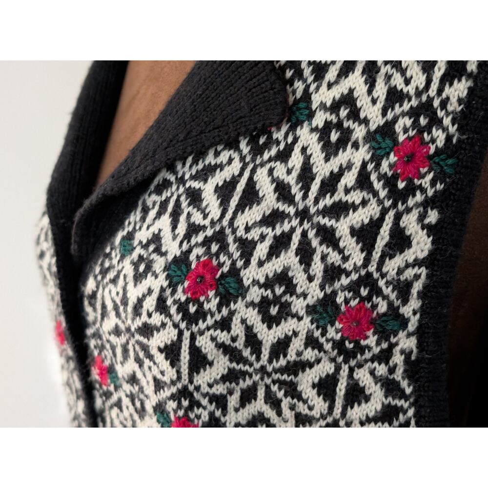 Vintage 90s Talbots Petites Wool Blend Floral Nordic Fair Isle Vest PL - Picture 3 of 9